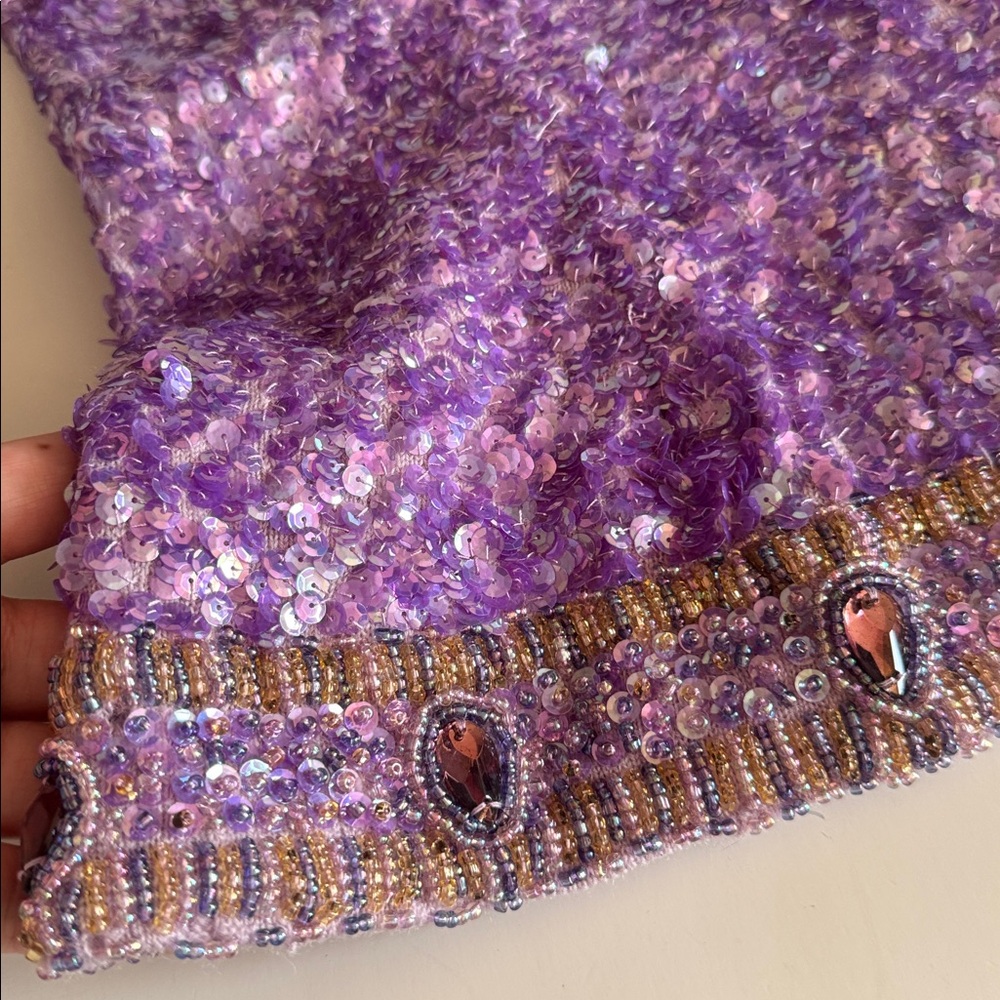 Vintage Cardell Wool Purple Sequin Rhinestone Sleeveless Evening Formal Top sz S - Picture 11 of 11